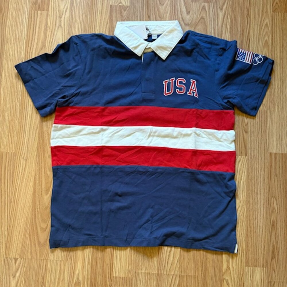 NEW Team USA Mens Rugby polo Shirts Short Sleeve Tee Size Large